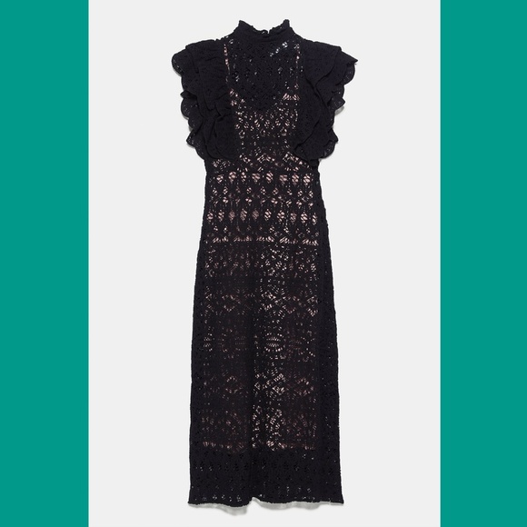 Zara Dresses & Skirts - ZARA (NEW W/ TAGS) Ruffled Shoulder Crochet Dress